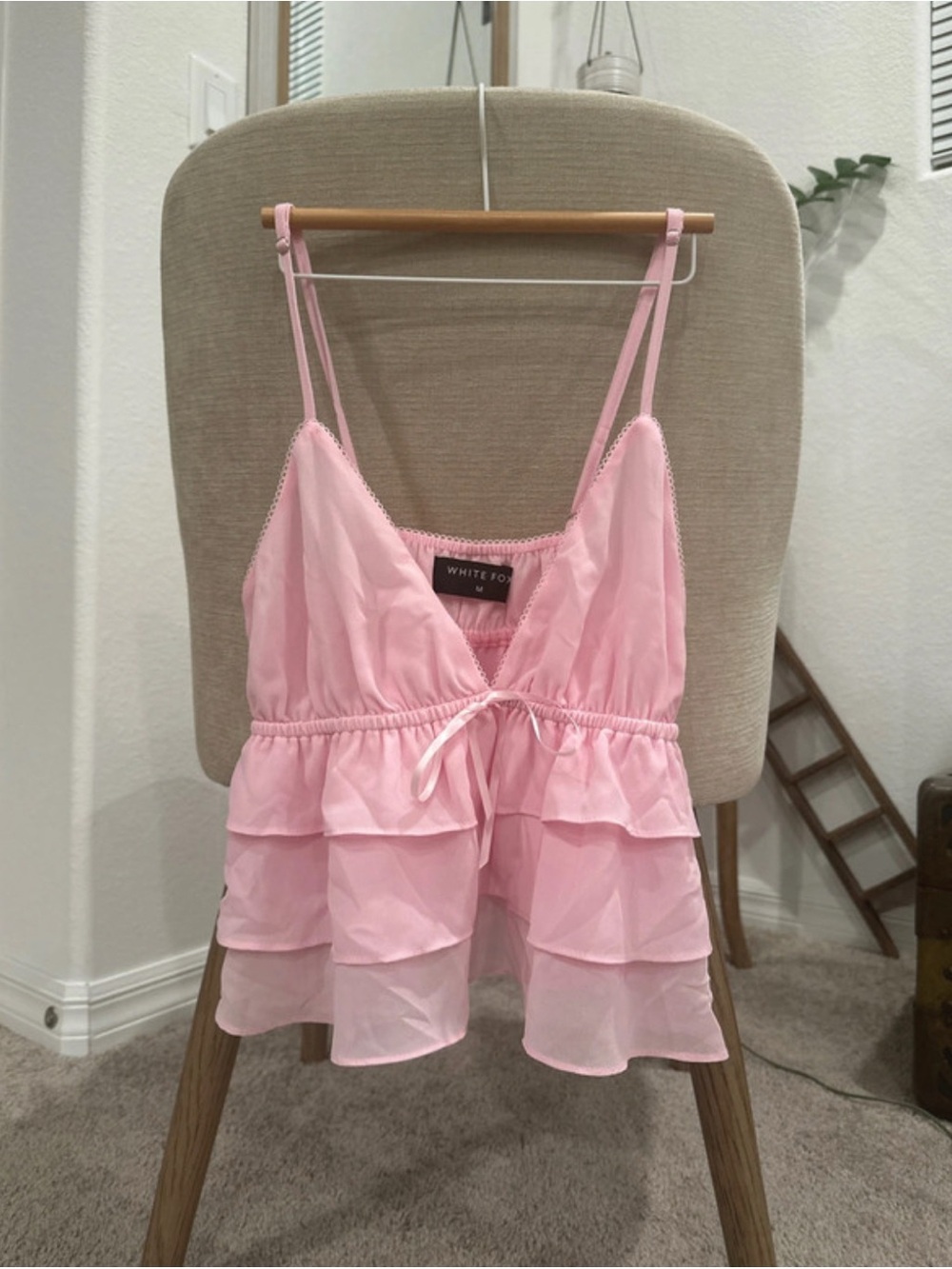 White Fox Boutique Pink Ruffle Tiered Tank Top